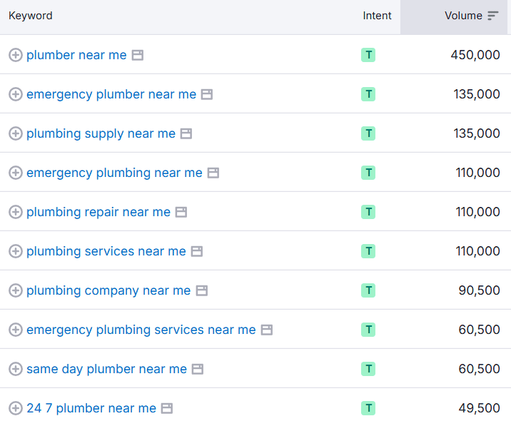 Image Showing Google Search of Query Plumber Near Me