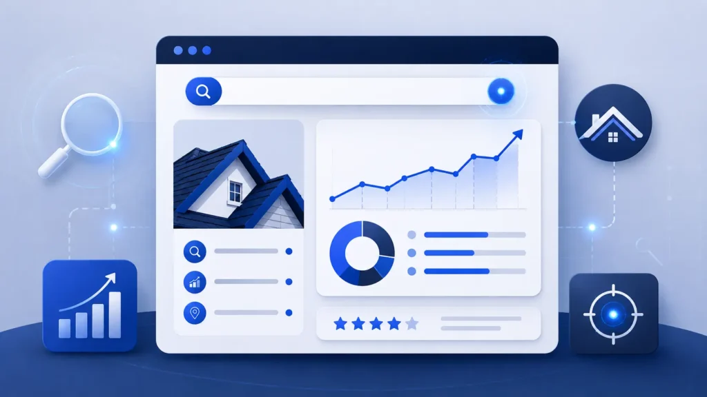 Diagram showing key techniques for enhancing search visibility for roofing companies through search engine optimization i.e. SEO for roofers