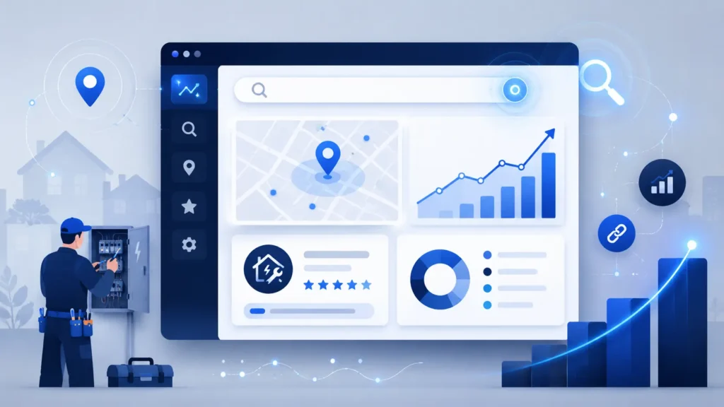 Infographic illustrating Electrician SEO Strategies to Boost Local Visibility & Book More Jobs