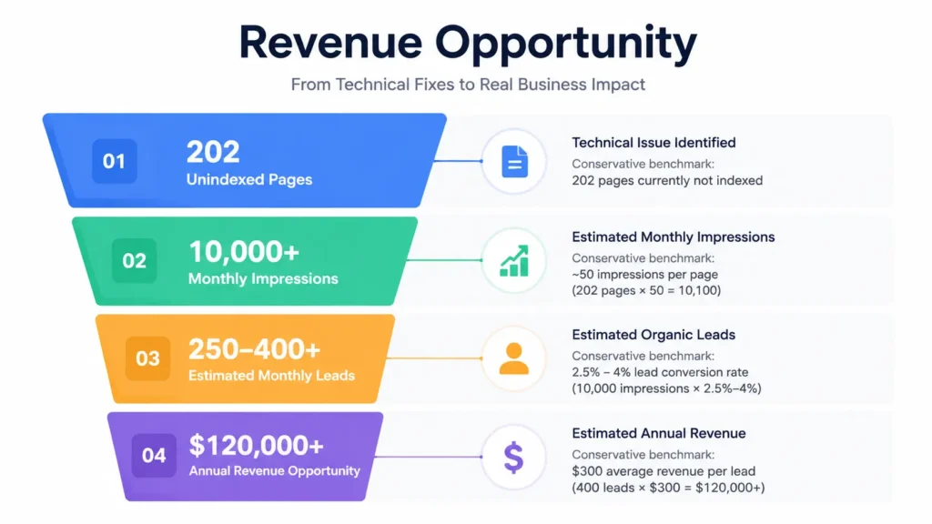 HVAC SEO audit revenue opportunity — estimated $120,000 annual organic revenue gap